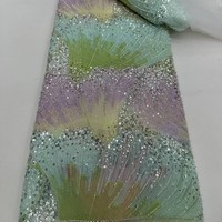 Tissu de dentelle brodée couleur arc-en-ciel avec fleurs colorées perlées nouvelle technique tissée pour robes de mariée robes sacs pour enfants