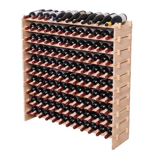 Wood Stackable Storage Modular Wine Rack Cabinet 120 Bottle Freestanding Floor Wine Bottle Holder Display Shelves
