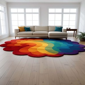 Modern Hand Tufted Rainbow Gradient Area Rug Soft Plush Carpet for Living Room Bedroom Kids Room Artistic Decorative <b>Floor</b> <b>Cover</b> - Product Image 1