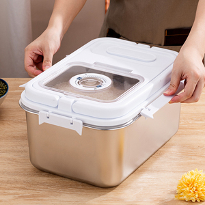 Contenedor de almacenamiento de arroz de acero inoxidable sellado a prueba de humedad Caja de comida de harina hermética Cubo grande de arroz de cereales - Product Image 1