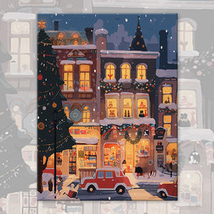 Pintura por Números, Pueblo Navideño, Escena Invernal Nevada, Pintura al Óleo DIY sobre Lienzo, Arte de Pared, Decoración Navideña para el Hogar - Product Image 4