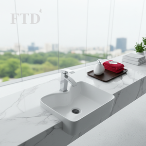 Современная прямоугольная напольная раковина из фарфора для ванной комнаты, полувстраиваемая угловая раковина-чаша с одним отверстием и смесителем с рычажным управлением 5 - Product Image 2