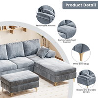Sofá modular de terciopelo suave OEM/ODM con almacenamiento, sofá de esquina otomano en forma de L, sofá para sala de estar con chaise, sofá Seccional de terciopelo