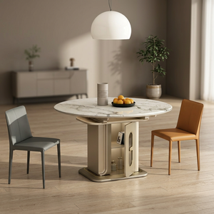 Table à manger de luxe avec plateau en marbre, design moderne, ensemble de table à manger pour villa, mobilier de maison, style Moyen-Orient (bureau non inclus) - Product Image 1