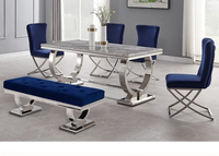 Meubles de luxe modernes, table à manger rectangulaire, marbre artificiel, acier inoxydable doré, ensemble de table à manger 8 places