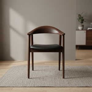 Chaise de salle à manger moderne en teck, fauteuil rembourré en cuir PU, pieds en bois, mobilier de salle à manger pour la maison, l'hôtel, le restaurant - Product Image 4