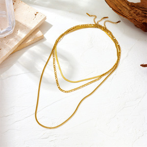 Collier à chaîne en os de serpent multicouches Chaîne à maillons de personnalité tendance avec design jumeau plat pour cadeau de mariage et de fiançailles - Product Image 3