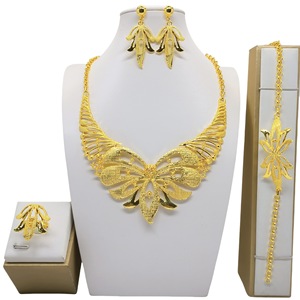 Gold Plated Flower Jewelry <b>Set</b> Necklace Earrings <b>Ring</b> Bracelet <b>Women</b> Ethnic Party Fashion 22k Alloy Guangzhou Made 2024 - Product Image 5