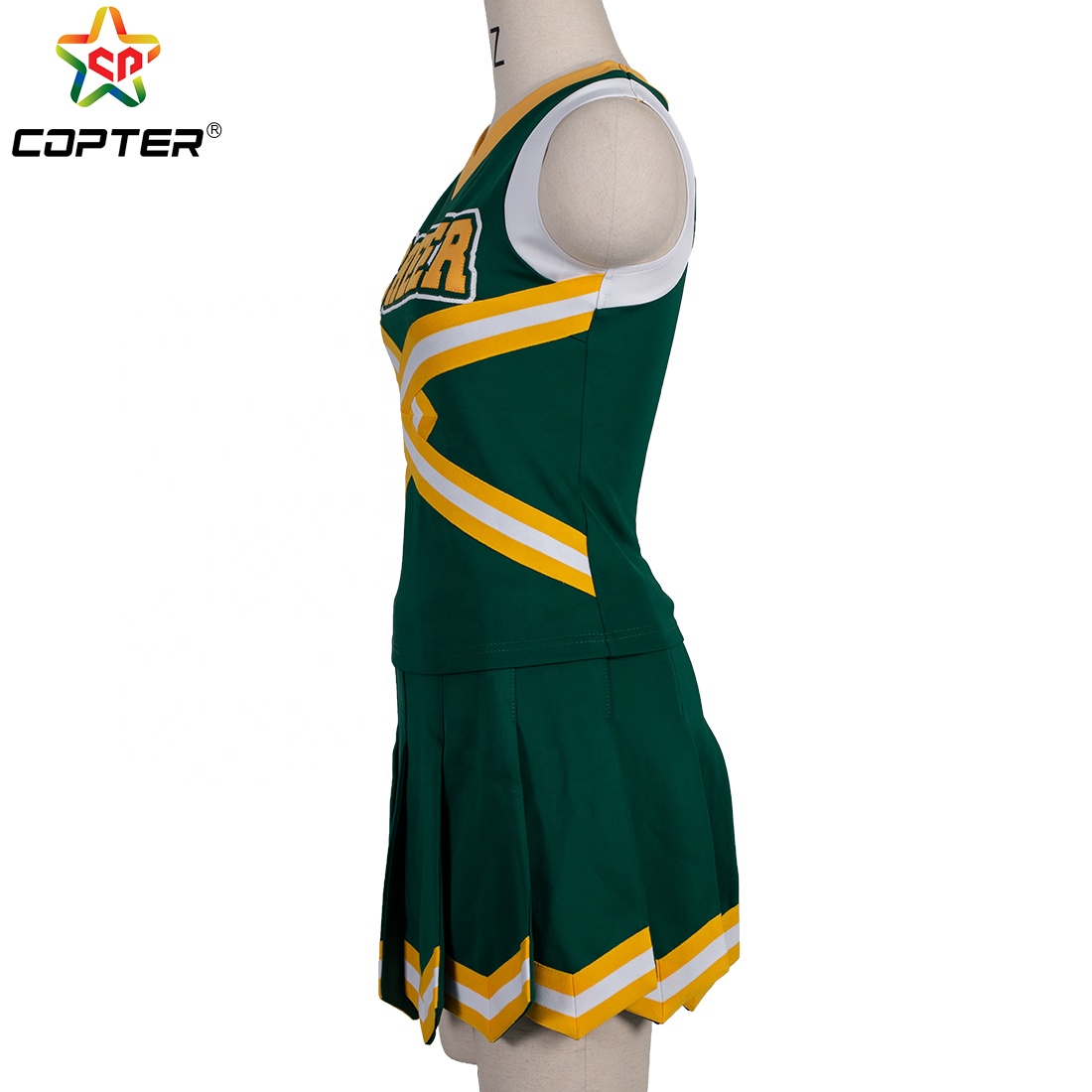 Custom Sleeveless Traditional Sideline Cheerleading Uniforms Green Yellow  White Classic Cheer Uniform with Braid| Alibaba.com
