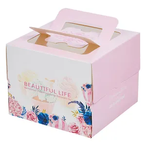 Wholesale High Quality Custom Logo And Size Colored Paper Cake Packaging Box With Handle And Transparent Window