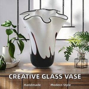 Vase d'arrangement floral en verre coloré artisanal soufflé à la main, style <span class=keywords><strong>Murano</strong></span> moderne, avec finition émaillée, pour décorations d'intérieur, type céramique <span class=keywords><strong>de</strong></span> table - Product Image 3