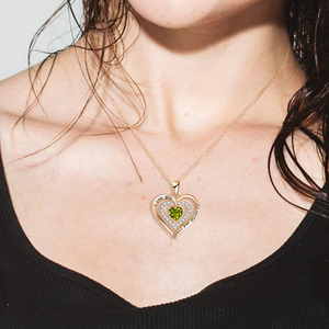 Collier Cœur en Argent Sterling 925 Plaqué Or Rose avec Péridot Simulé Pierre de Naissance d'Août, Pavé de Zirconiums Blancs, Bijou Fin Romantique - Product Image 5