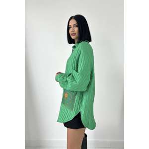 เสื้อเชิ้ตผ้าควิลท์สีเขียวติดกระดุมสำหรับผู้หญิง สไตล์ลำลองใส่ได้ทุกวัน ทำจากโพลีเอสเตอร์ มีกระเป๋า - Product Image 3
