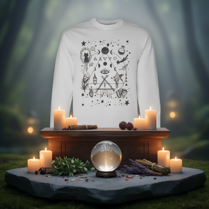 Camiseta de manga larga con símbolos místicos y triángulos, diseño premium para uso espiritual - Product Image 3
