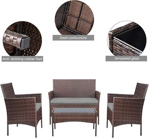 Hot Sale 4PCS <b>Outdoor</b> Patio Furniture Set Breathable Fabric Cushions <b>Rattan</b> Wicker <b>Sofa</b> for Porch Garden and Yard Relaxation - Product Image 3
