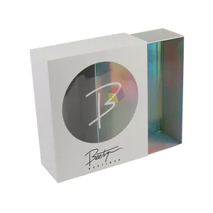 top quality paper sliding holographic gift see through packaging boxes with window