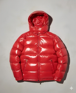 Red Hooded Puffer <b>Jacket</b> Woman <b>Men</b> Winter Warm Down Filled Zippered Casual Coat Solid Color PU Coated Regular Fit Solid colors - Product Image 1
