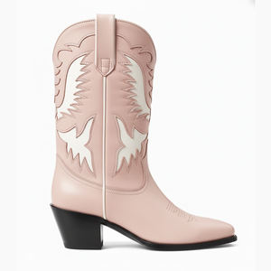 <span class=keywords><strong>Bottes</strong></span> de cow-girl occidentales personnalisées WETKISS vertes et blanches, <span class=keywords><strong>bottes</strong></span> à talon haut épais mi-mollet pour femme, <span class=keywords><strong>bottes</strong></span> de cow-boy brodées pour l'été - Product Image 2