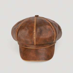 Béret en cuir PU vieilli style vintage pour homme et femme, collection automne-hiver 2025 – Casquette gavroche décontractée rétro à 8 panneaux - Product Image 5