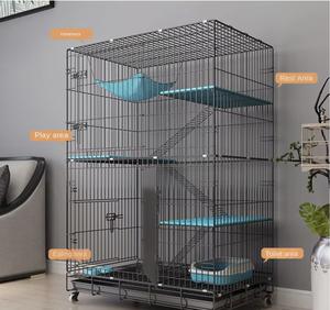 Cage pliable en bois et acier, très grande, plateau en fer pratique avec fermeture à bouton pour villa intérieure, chats et chiens. - Product Image 1