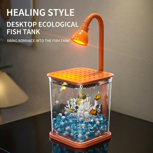 Pecera de Escritorio JSD para Peces Betta con Visión de 360 Grados °   <span class=keywords><strong>Acuario</strong></span> Pequeño de Sobremesa con Luz <span class=keywords><strong>LED</strong></span> Cálida Flexible, Tapa Antisalto Transparente AS Mini - Product Image 4