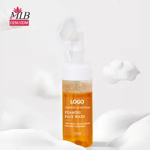 Private Label Custom Biologische Face Wash Rustgevende Verhelderende Huid Natuurlijke Veganistische Kurkuma Bubbel Schuimende Gezichtsreiniger