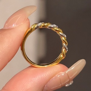 Wenchi S925 Sterling Silver Plated 18K <b>Gold</b> <b>Vintage</b> Fried Dough Twists Diamond Intercolor Woven <b>Ring</b> Model 22285 for Women - Product Image 3