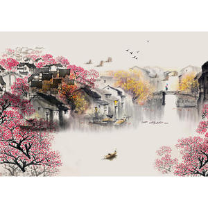 Encre de Chine Paysage Peinture Hôtel Papier Peint Eau Ville Fond Papier Peint Hot <span class=keywords><strong>Pot</strong></span> Restaurant Chambre Privée Décoration Murale - Product Image 5