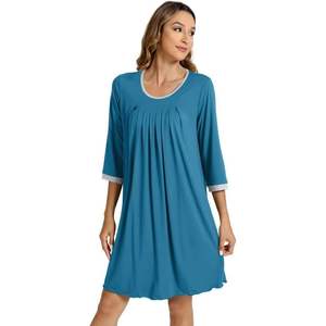 Camisón de Viscosa de Bambú para Mujer al por Mayor, Manga 3/4, Cuello Redondo, Plisado, Camisa de Dormir Suave, Tallas S a XXL - Product Image 2