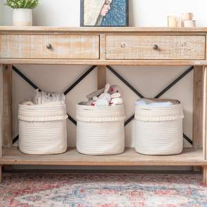 Cesta de almacenamiento de ratán de macramé hecha a mano, cuerda de algodón tejida, decoración del hogar para almacenamiento de ropa para uso doméstico - Product Image 6