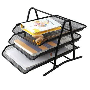 Fournitures scolaires de <span class=keywords><strong>bureau</strong></span> en maille métallique à 3 niveaux, <span class=keywords><strong>plateau</strong></span> de <span class=keywords><strong>bureau</strong></span> noir de format A4 empilable pour documents et lettres - Product Image 6