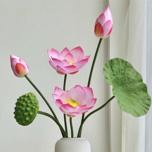 Fleur de lotus artificielle Muyu Chronicles, imprimée en 3D, en soie PU, branche unique, décoration pour la maison, accessoire photo - Product Image 1
