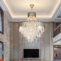Grand lustre de plafond en or long, luminaire suspendu de luxe pour salon, hall d'hôtel, moderne, grand cristal K9, matériel réglable en hauteur