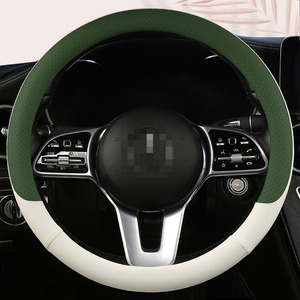 Cuero de alta calidad en relieve cuatro estaciones piel puntada a mano cubierta del <span class=keywords><strong>volante</strong></span> transpirable antideslizante al por mayor para coche - Product Image 3