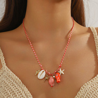 Collar trenzado de la serie Bohemian Ocean-Concha, estrella de mar, colgante de pez de cerámica para el verano