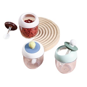 Household Kitchen <b>Spice</b> <b>Jar</b> Set With Spoon Airtight Plastic Lid Solid Seasonings Storage Container M Size Cover Design - Product Image 4