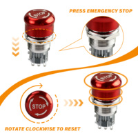 Bouton-poussoir d'arrêt d'urgence en métal à verrouillage de 19 mm, 12 V-250 V, trou de montage de 0,74 pouces, acier inoxydable 1NO 1NC avec prise, 2 pièces