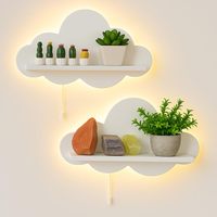 Étagère murale de présentation suspendue étagères murales flottantes en forme de nuage Lot de 2 mini étagères flottantes en forme de nuage avec bande de LED pour la décoration de la chambre des enfants