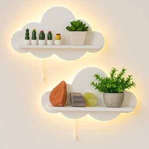 Rak dinding tampilan gantung 2 pak, rak dinding awan mengambang dengan setrip LED untuk dekorasi <span class=keywords><strong>kamar</strong></span> anak - Product Image 2