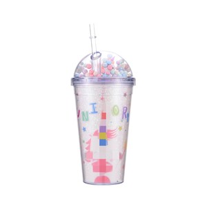 Zhen Ai Unicorn Plastic Water Cup With Straw Glitter Design Reusable Party Drinkware For Kids And Adults - Product Image 5