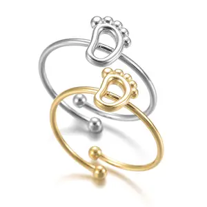 פשוט חמוד מיני בייבי רגל בצורת טבעת אצבע עיצוב מינימליסטי נירוסטה טבעת פתוחה לנשים תכשיטי אופנה
