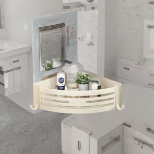Étagère murale triangulaire en aluminium blanc crème, sans perçage, <span class=keywords><strong>pour</strong></span> rangement de toilettes et articles de <span class=keywords><strong>toilette</strong></span>, idéale <span class=keywords><strong>pour</strong></span> la maison, l'hôtel et la salle de bain. - Product Image 1