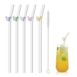 Pailles en verre écologiques multicolores en forme de papillon, pailles ondulées pour smoothies et milkshakes - Product Image 1