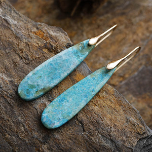 Boucles d'oreilles pendantes en pierre naturelle, forme goutte d'eau, en alliage de zinc, bijoux de fête pour femme, Or Alpes, Argent Alpes, Or Suisse, Argent Suisse - Product Image 2