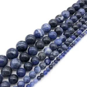 6mm yuvarlak düz doğal sodalite taş boncuk