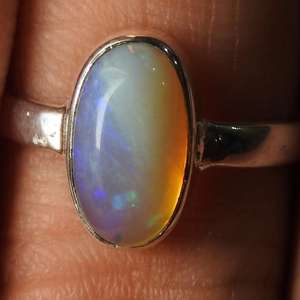 Australian Multi Fire <b>Opal</b> Gemstone Wedding <b>Ring</b>-<b>Silver</b>-October Birthstone-Solid <b>Opal</b>-11x6mm-7 US Size-Handmade Classic Party - Product Image 1