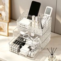 Boîte de rangement pour maquillage anti-poussière à texture glacée, multi-couches, transparente, pour le soin de la peau, pour la coiffeuse de chambre à coucher