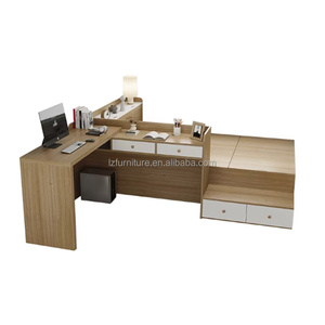 <b>Small</b> Bedroom Furniture Sets Compact Wooden Storage Bed With L-Shaped Study <b>Desk</b> & Tall Wardrobe for Studio Apartments Furniture - Product Image 5