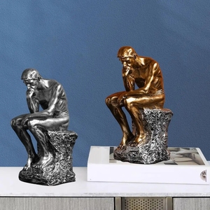 Estatua del Pensador, Escultura Moderna Clásica de Resina Art Deco, Decoración de Mesa Dorada/Plateada para Sala de Estar, Oficina, Hogar - Product Image 3