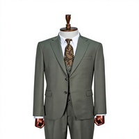 Costume d'affaires vert pour homme, style britannique, simple boutonnage, col à revers, tissu peigné infroissable, coupe droite